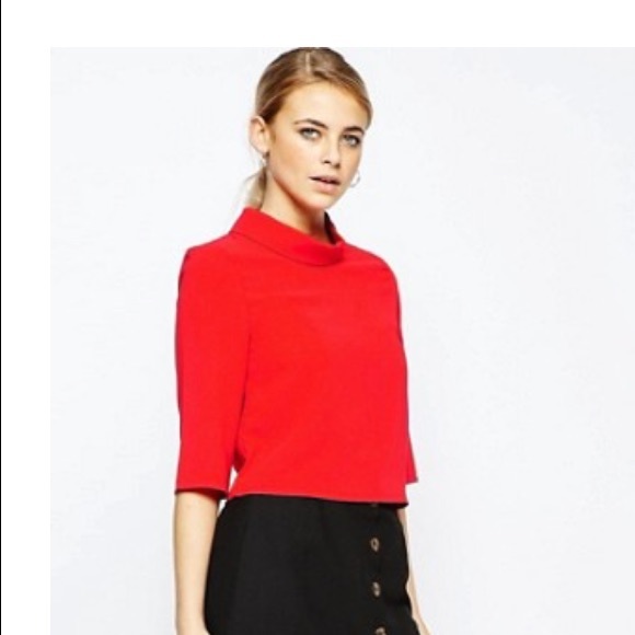 Fashion Union Tops - Fashion Union Red Funnel Neck Blouse